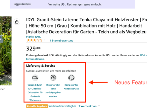 Amazon Produktdetailseite umfasst Informationen zu „Lieferung & Service“